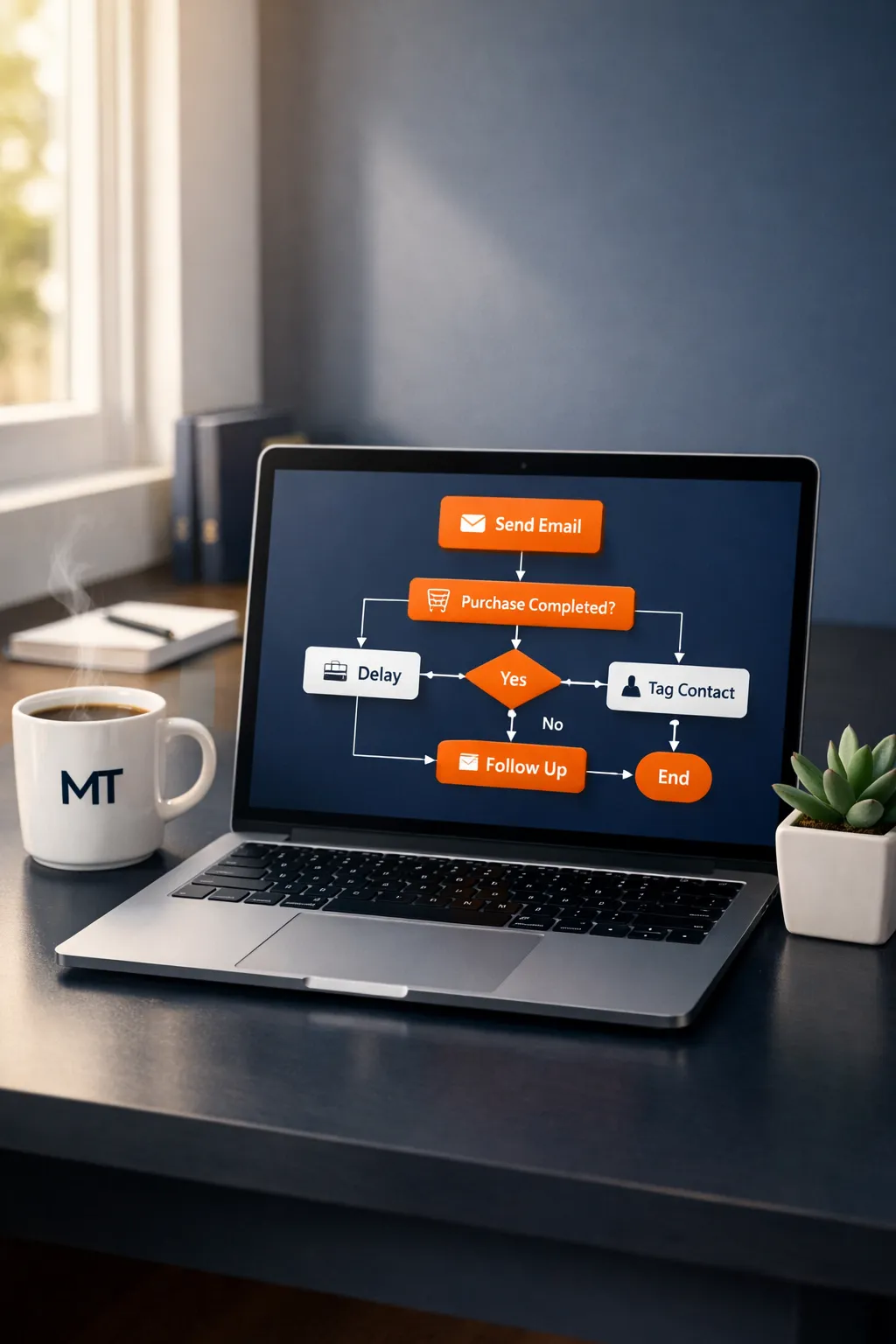 Professional using Brevo email marketing automation on a laptop.