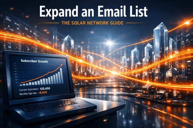 A futuristic data network illustrating the proven ways to expand an email list organically for massive growth.